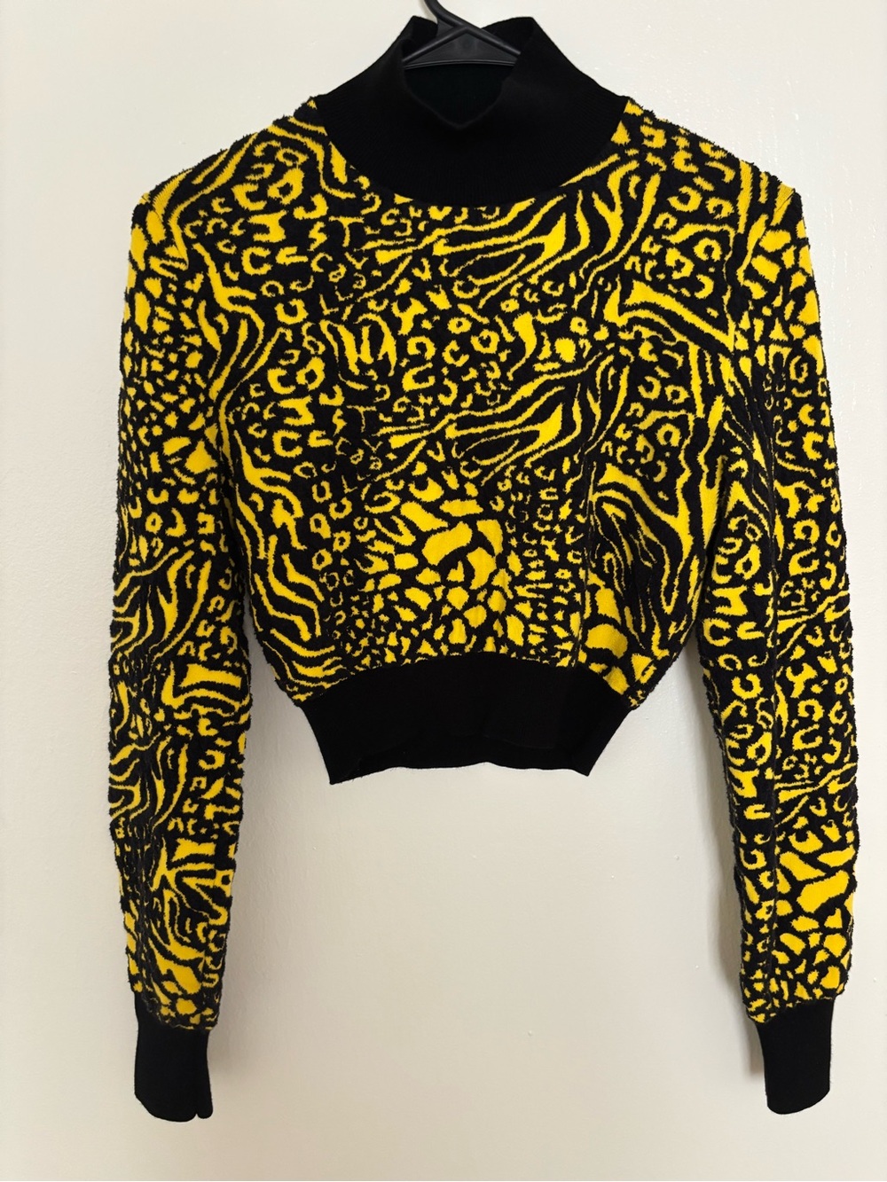 JUST CAVALLI Yellow & Black Animal Print Cropped Sweater